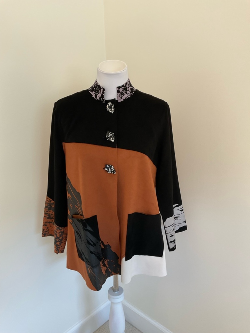 NWT Lemon Grass New York Abstract Colorblock Stand Collar Jacket